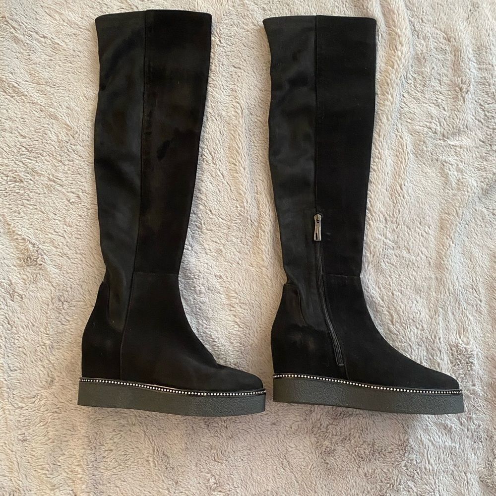 Baldinini crystal embellished over knee suede boots, size 38(7,5)